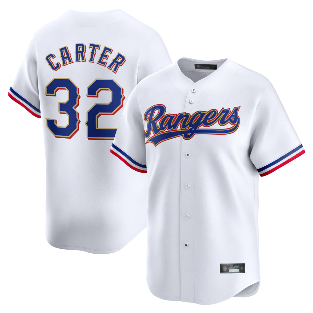 Jamed T.Rangers #32 Evan Carter Player Gold Collection Limited Edition White Stitched Jerseys