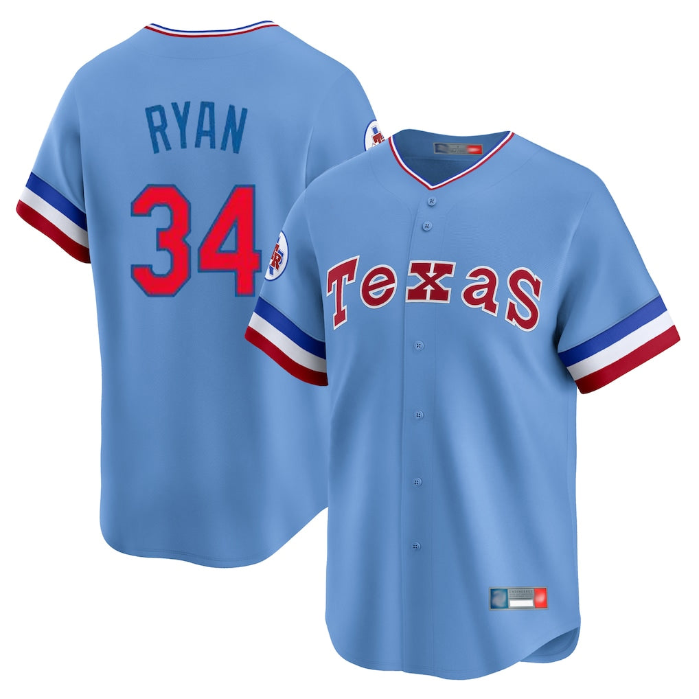 Jamed T.Rangers #34 Nolan Ryan Player Light Blue Cooperstown Collection Limited Stitched Jerseys