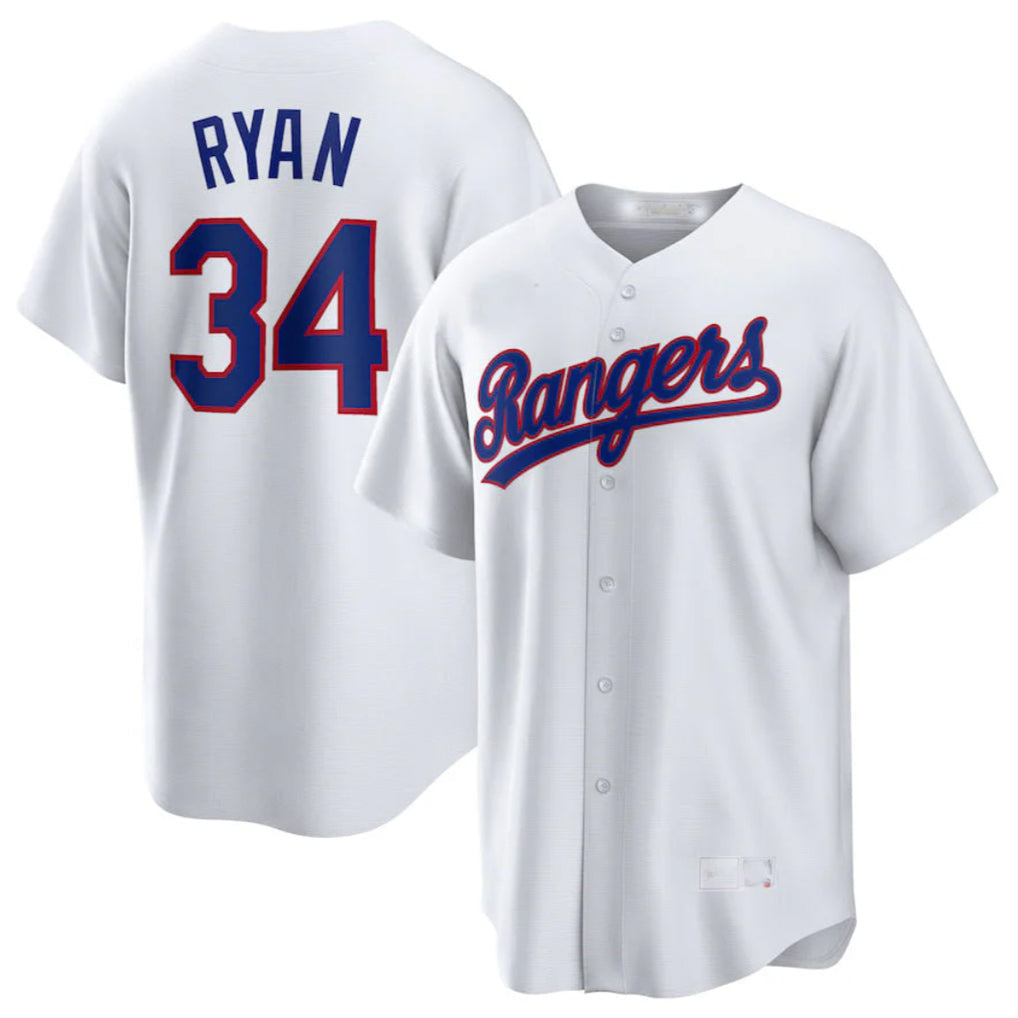 Jamed T.Rangers #34 Nolan Ryan Player White Home Game Stitched Jerseys