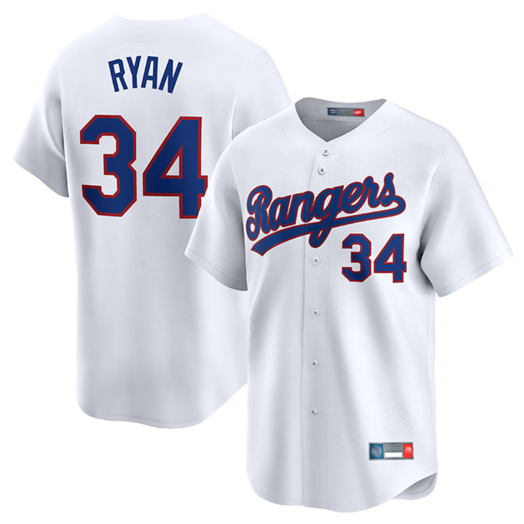 Jamed T.Rangers #34 Nolan Ryan Player White Home Limited Stitched Jerseys
