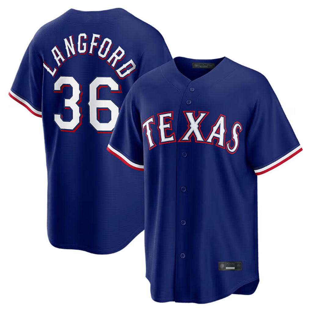 Jamed T.Rangers #36 Wyatt Langford Player Royal Home Game Stitched Jerseys