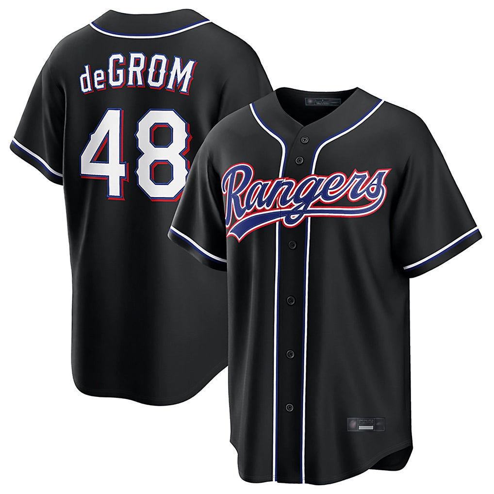 Jamed T.Rangers #48 Jacob deGrom Player Black 2026 Out Fashion Replica Stitched Jerseys