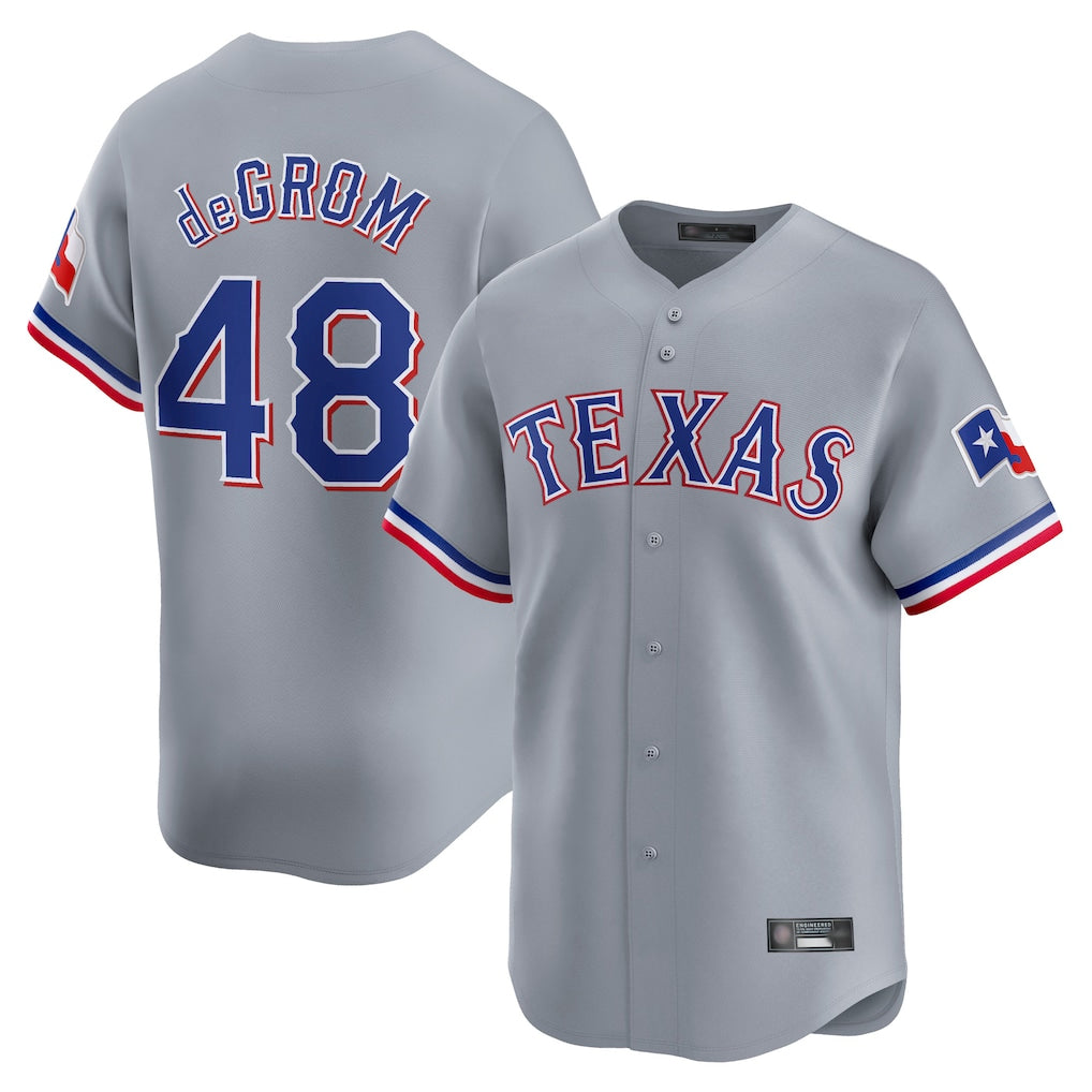 Jamed T.Rangers #48 Jacob deGrom Player Gray Home Limited Stitched Jerseys