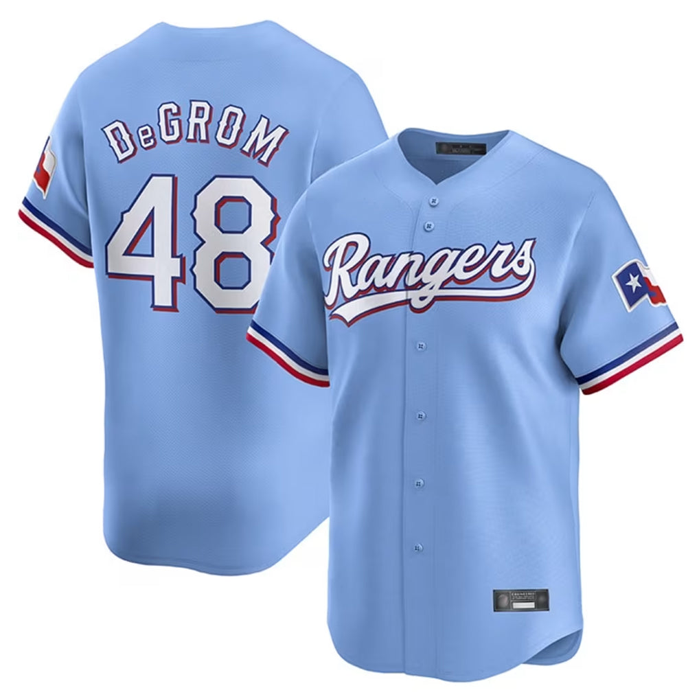 Jamed T.Rangers #48 Jacob deGrom Player Light Blue Home Limited Stitched Jerseys