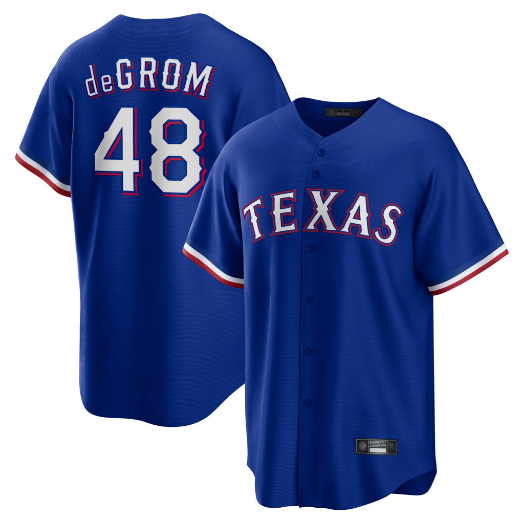 Jamed T.Rangers #48 Jacob deGrom Player Royal Home Game Stitched Jerseys