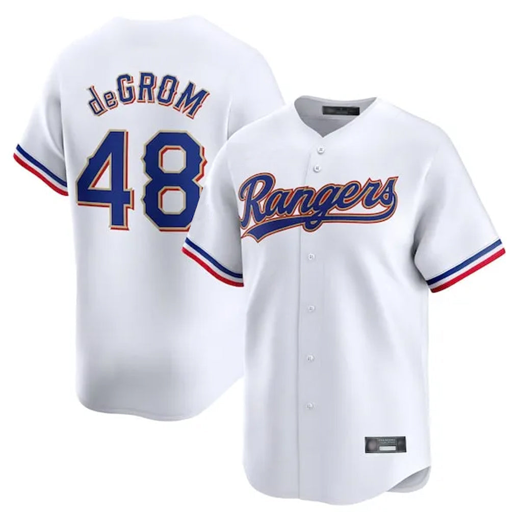 Jamed T.Rangers #48 Jacob deGrom Player White Gold Collection Limited Edition Stitched Jerseys