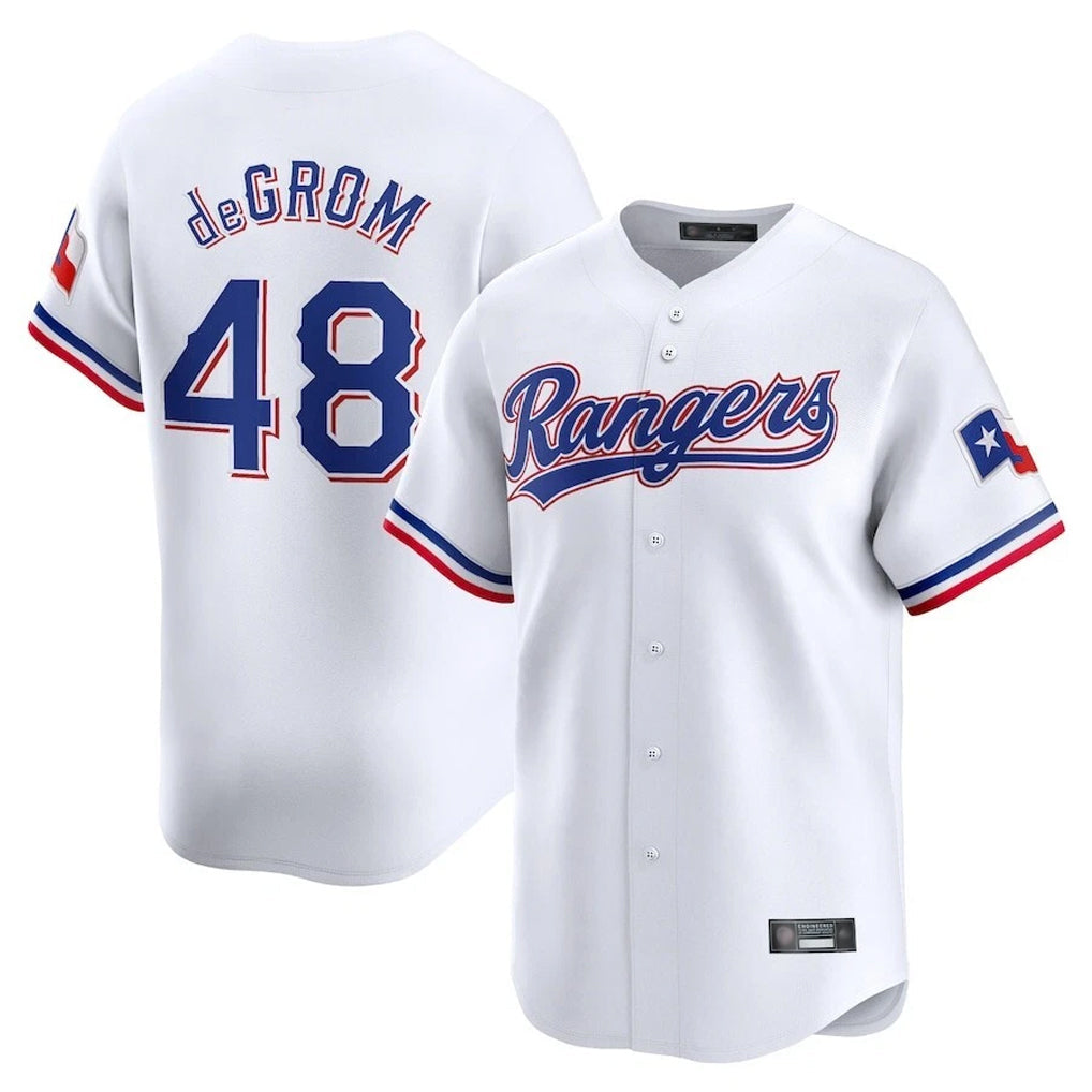 Jamed T.Rangers #48 Jacob deGrom Player White Home Limited Stitched Jerseys