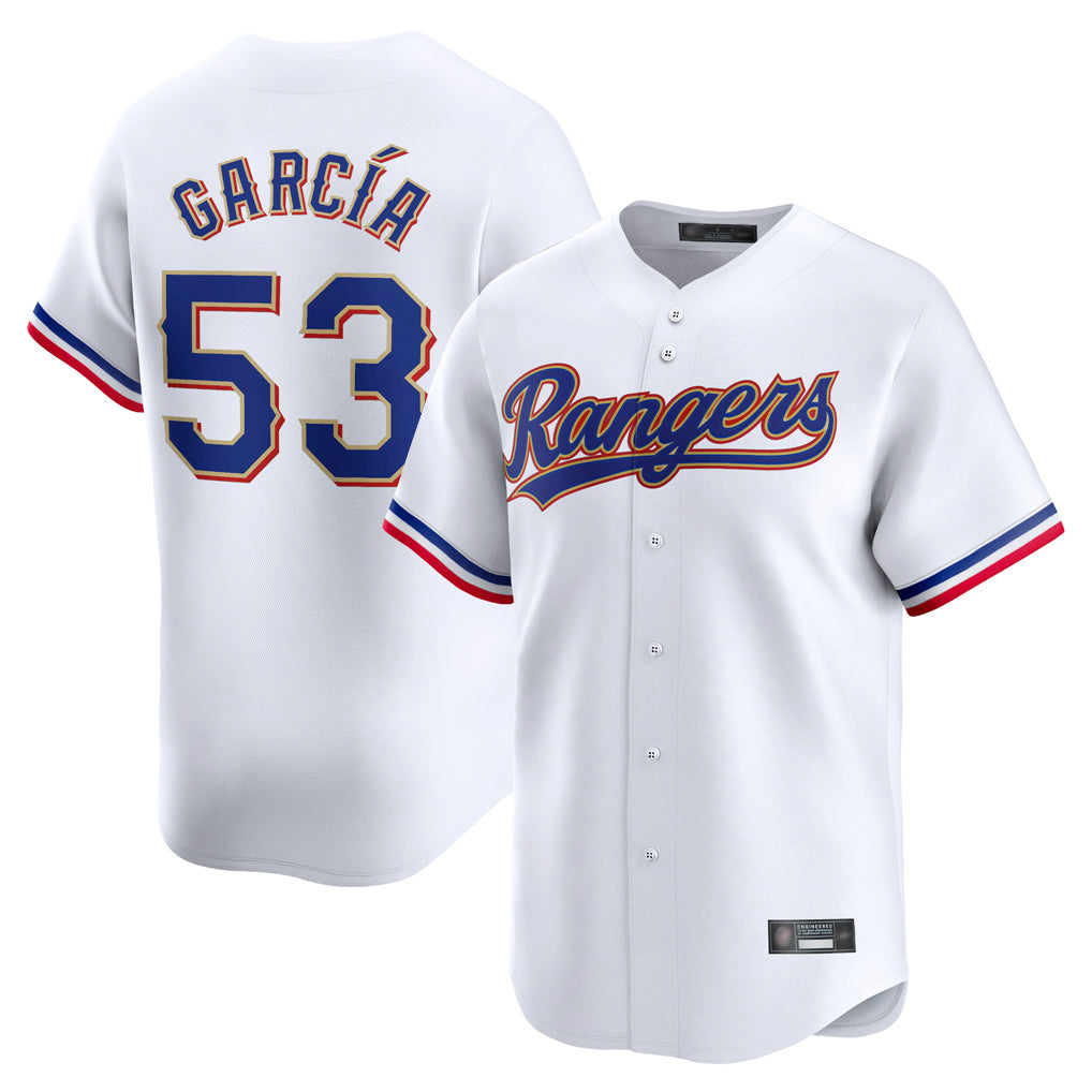 Jamed T.Rangers #53 Adolis Garcia Player Gold Home Limited White Stitched Jerseys