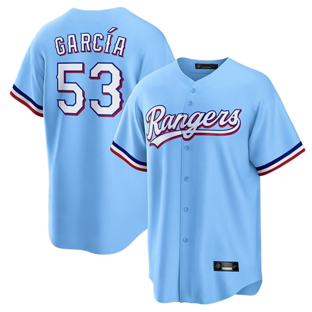 Jamed T.Rangers #53 Adolis Garcia Player Light Blue Home Game Stitched Jerseys