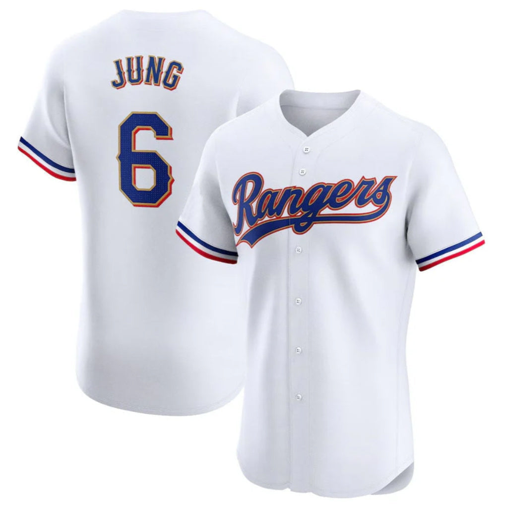 Jamed T.Rangers #6 Josh Jung Player Gold Collection Elite Limited White Stitched Jerseys
