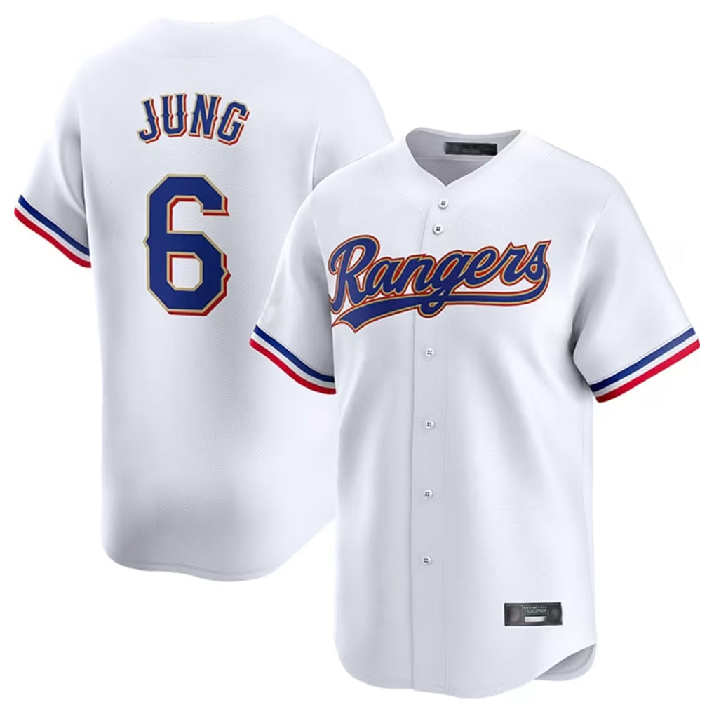 Jamed T.Rangers #6 Josh Jung Player Gold Collection Limited White Stitched Jerseys