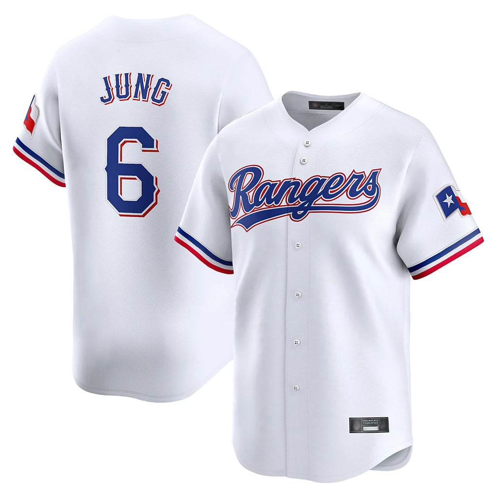 Jamed T.Rangers #6 Josh Jung Player White&Blue Home Limited Stitched Jerseys