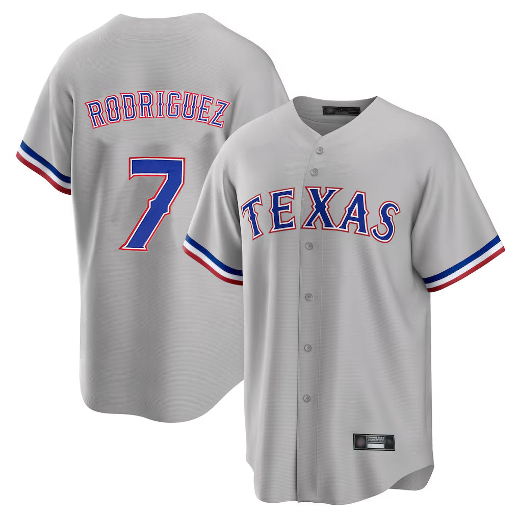 Jamed T.Rangers #7 Ivan Rodriguez Player Gray Home Game Stitched Jerseys