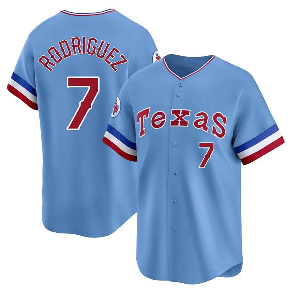 Jamed T.Rangers #7 Ivan Rodriguez Player Light Blue Cooperstown Collection Limited Stitched Jerseys