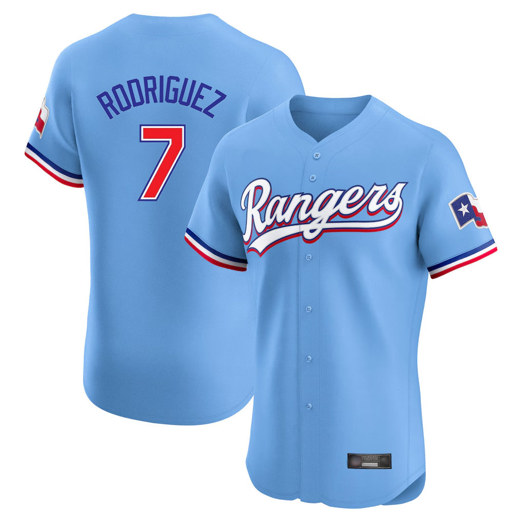 Jamed T.Rangers #7 Ivan Rodriguez Player Light Blue Limited Home Elite Stitched Jerseys