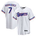 Jamed T.Rangers #7 Ivan Rodriguez Player White Home Game Stitched Jerseys