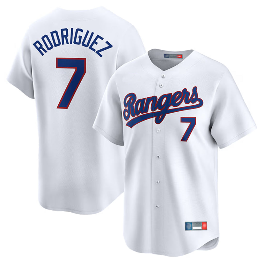 Jamed T.Rangers #7 Ivan Rodriguez Player White Home Limited Stitched Jerseys
