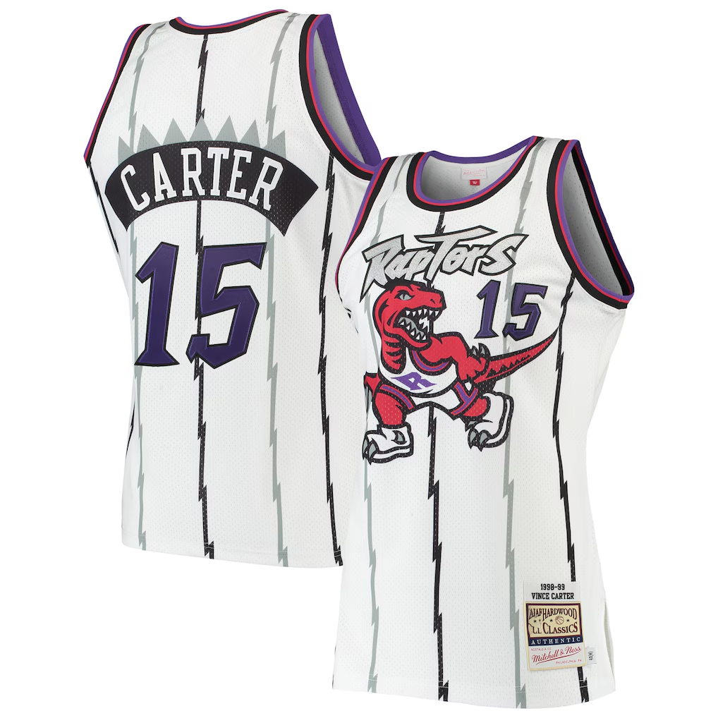 Jamed T.Raptors #15 Vince Carter Mitchell & Ness White 1998-99 Hardwood Classics Authentic Jerseys