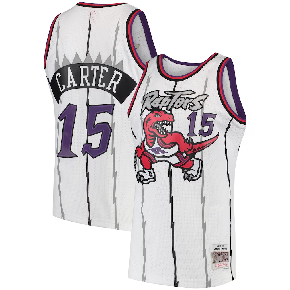 Jamed T.Raptors #15 Vince Carter Mitchell & Ness White 1998-99 Hardwood Classics Swingman Jerseys