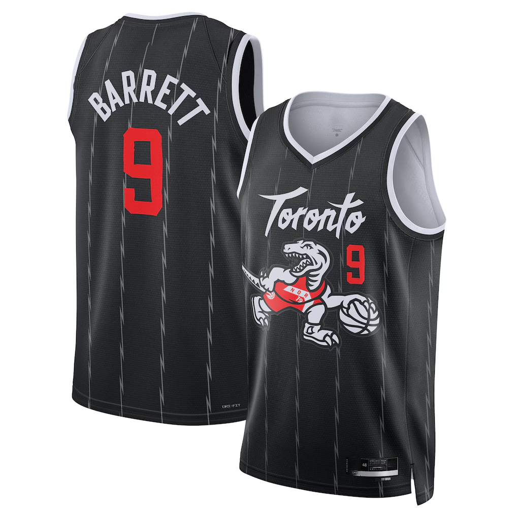 Jamed T.Raptors #9 RJ Barrett Black 2025-26 Swingman Jerseys - City Edition