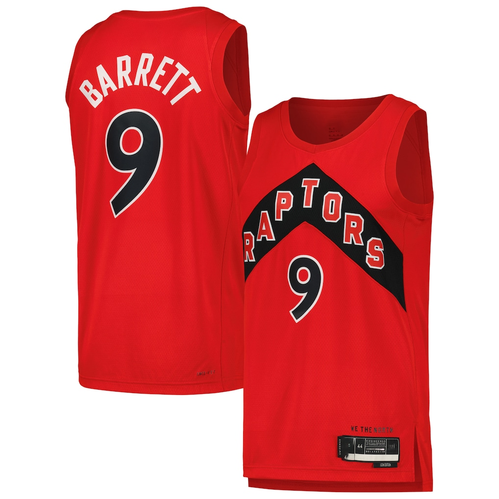 Jamed T.Raptors #9 RJ Barrett Red Swingman Player Jerseys - Icon Edition
