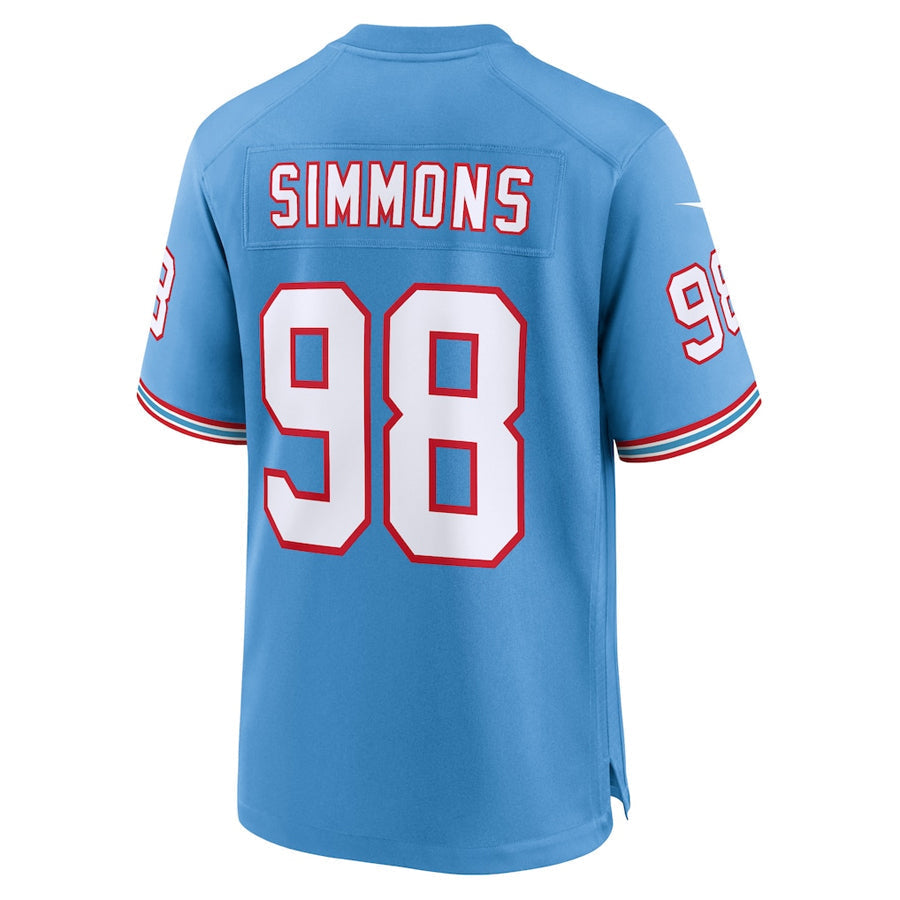Jamed T.Titans #98 Jeffery Simmons Player Light Blue Throwback Alternate Game Stitched Jerseys