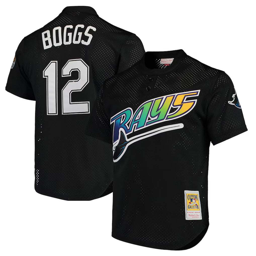 Jamed TB.Rays #12 Wade Boggs Player Black Mitchell & Ness Cooperstown Replica Stitched Jerseys