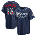 Jamed TB.Rays #13 Junior Caminero Navy USA 250 Fourth of July Road Stadium Jersey