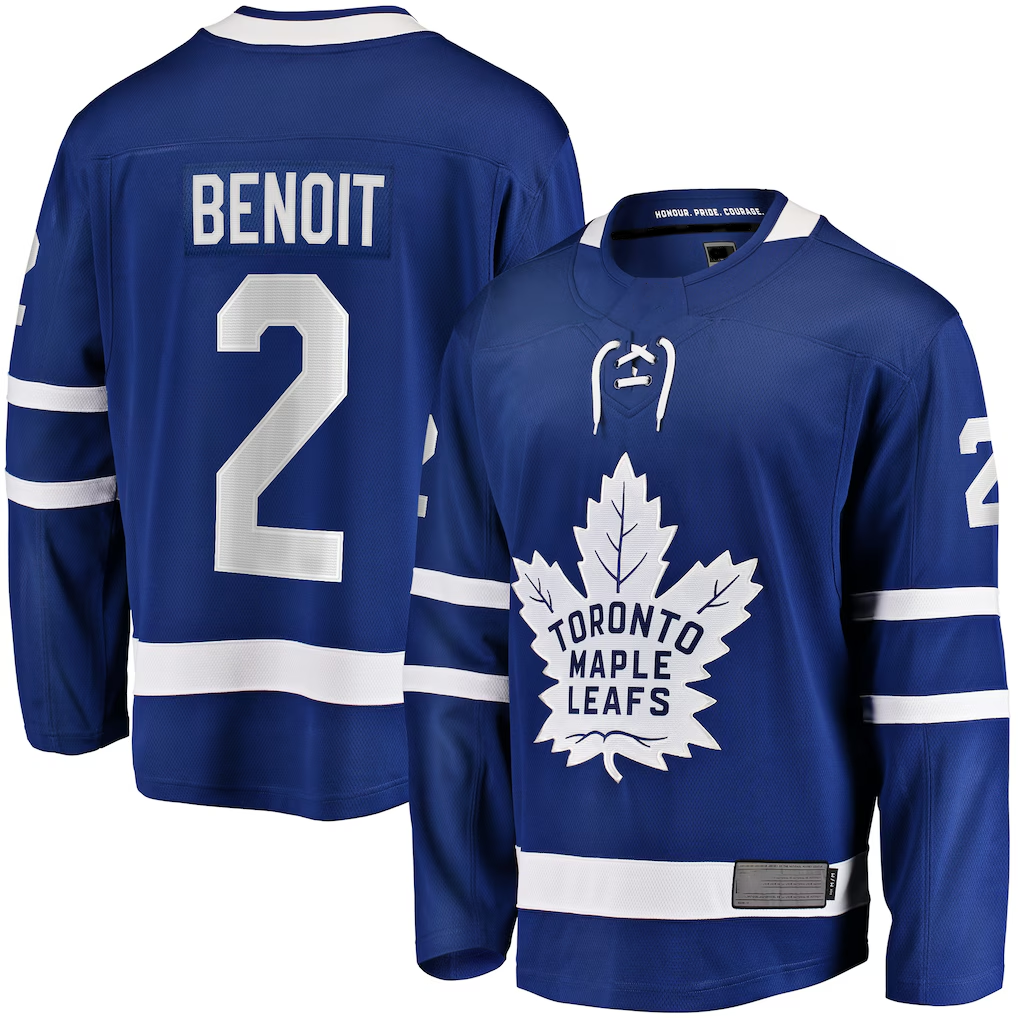 Jamed T.Maple Leafs #2 Simon Benoit Blue Home Premier Breakaway Player Jerseys