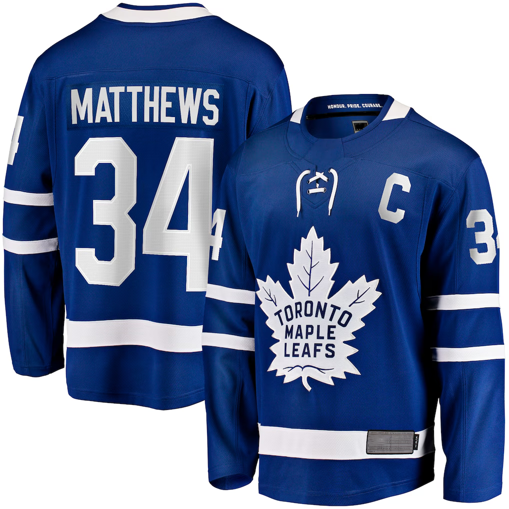 Jamed T.Maple Leafs #34 Auston Matthews Blue Captain Patch Home Breakaway Player Jerseys