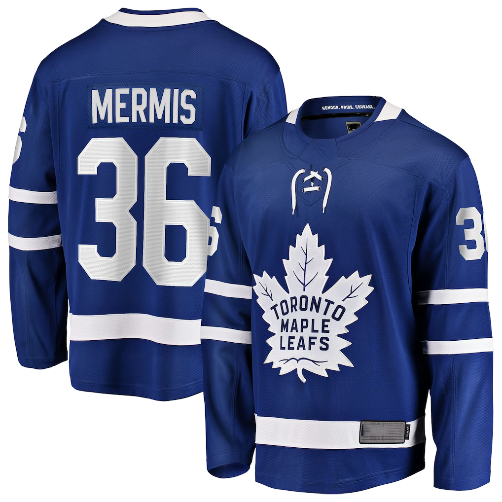 Jamed T.Maple Leafs #36 Dakota Mermis Blue Home Breakaway Jerseys