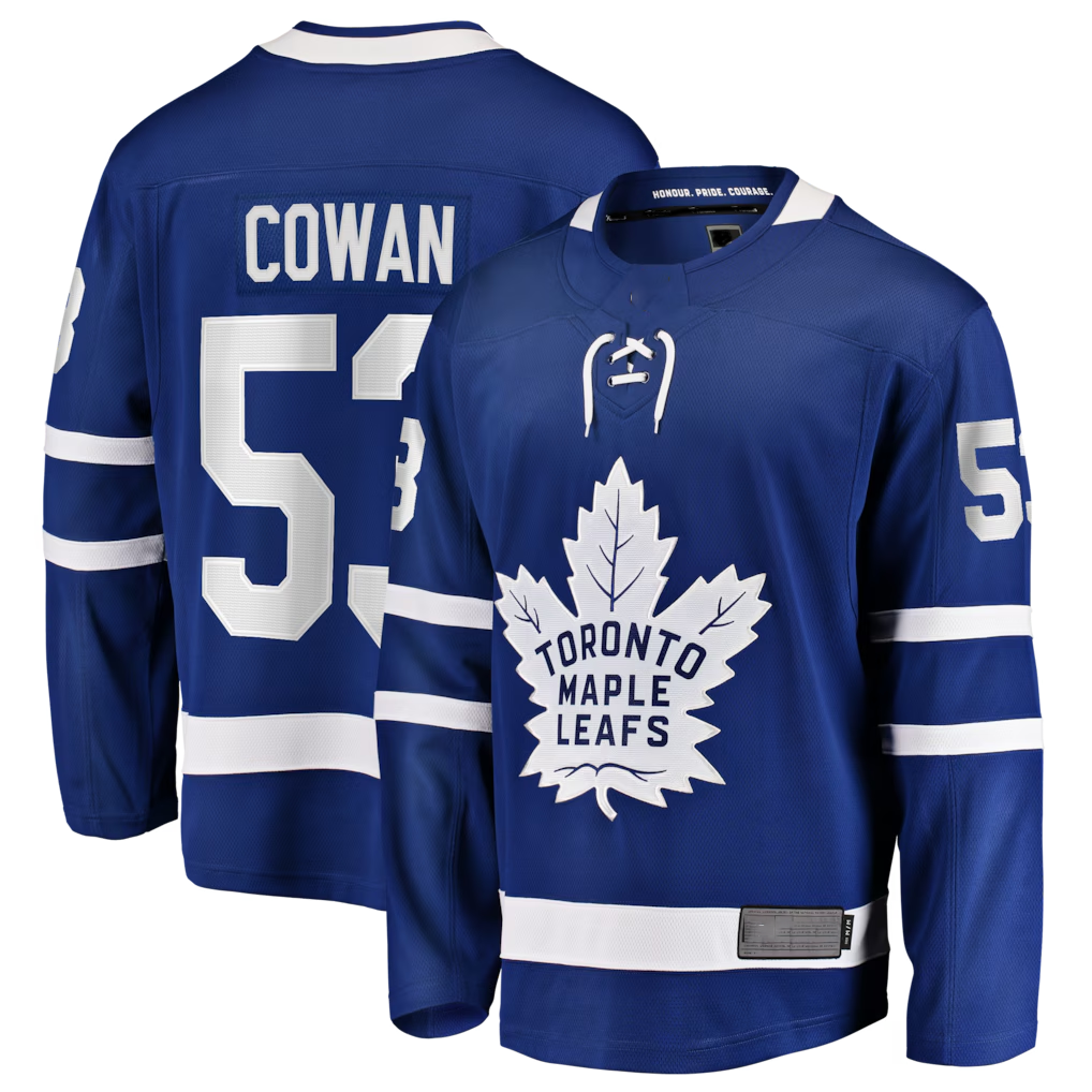 Jamed T.Maple Leafs #53 Easton Cowan Blue Home Breakaway Jerseys