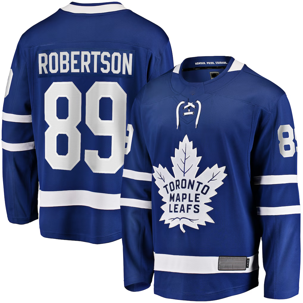 Jamed T.Maple Leafs #89 Nicholas Robertson Blue Home Premier Breakaway Player Jerseys
