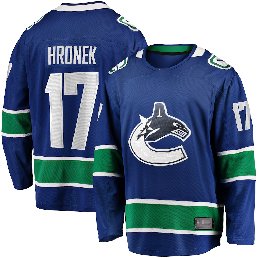 Jamed V.Canucks #17 Filip Hronek Blue Home Breakaway Jerseys