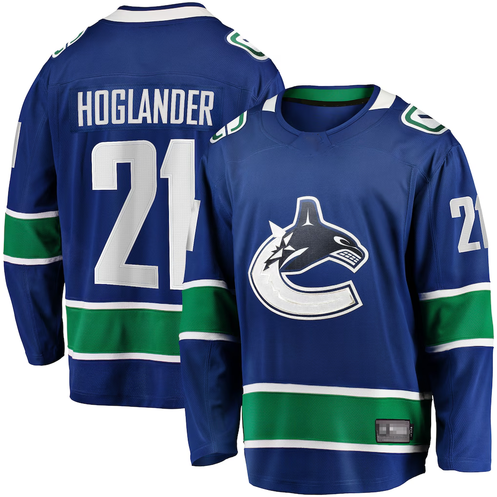Jamed V.Canucks #21 Nils Hoglander Blue Home Premier Breakaway Player Jerseys