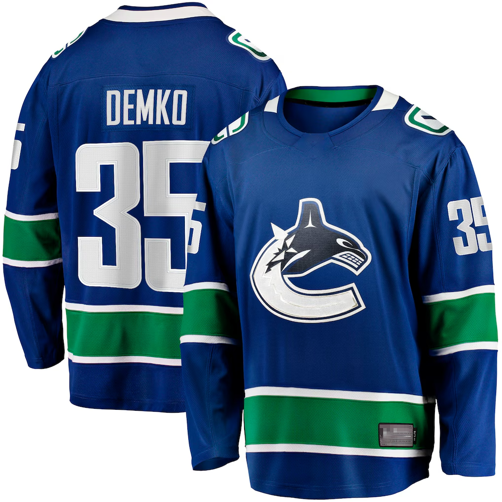 Jamed V.Canucks #35 Thatcher Demko Blue Home Breakaway Jerseys
