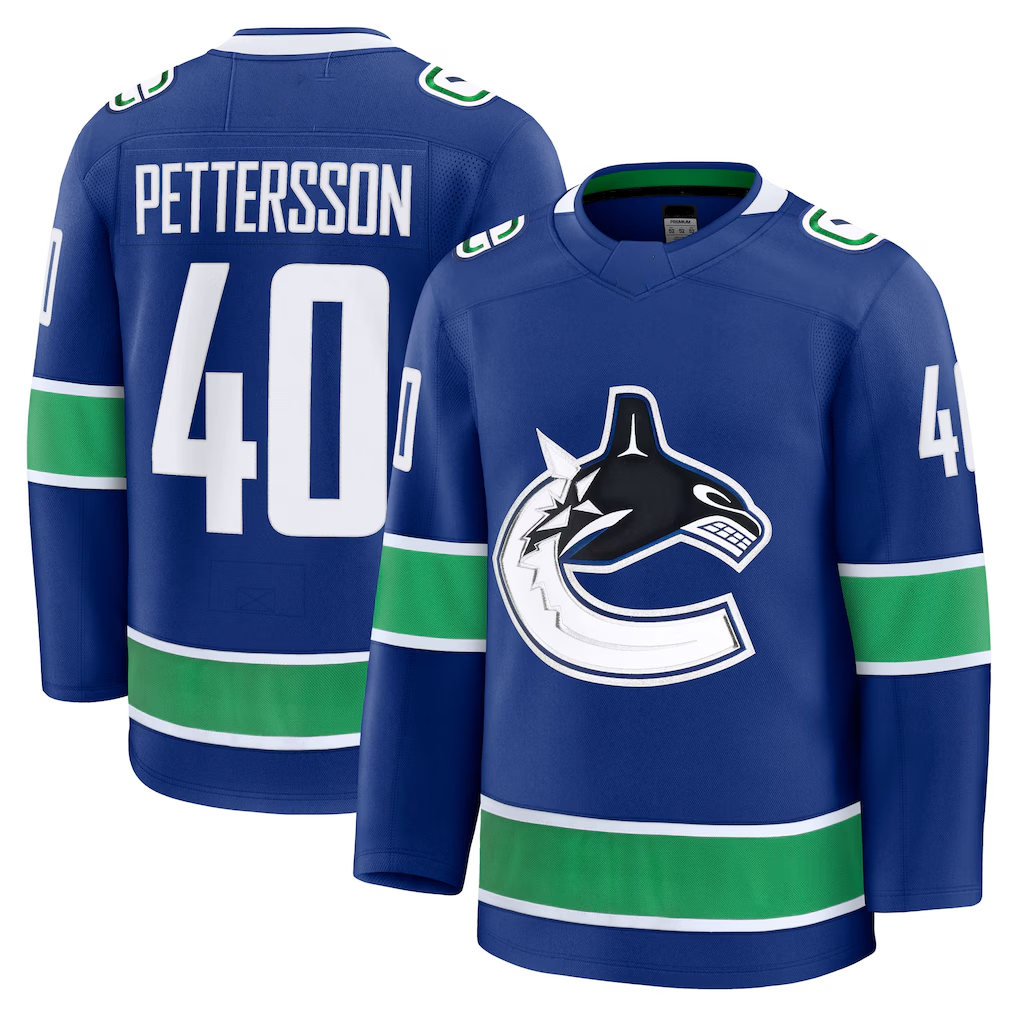 Jamed V.Canucks #40 Elias Pettersson Blue Home Premium Jerseys