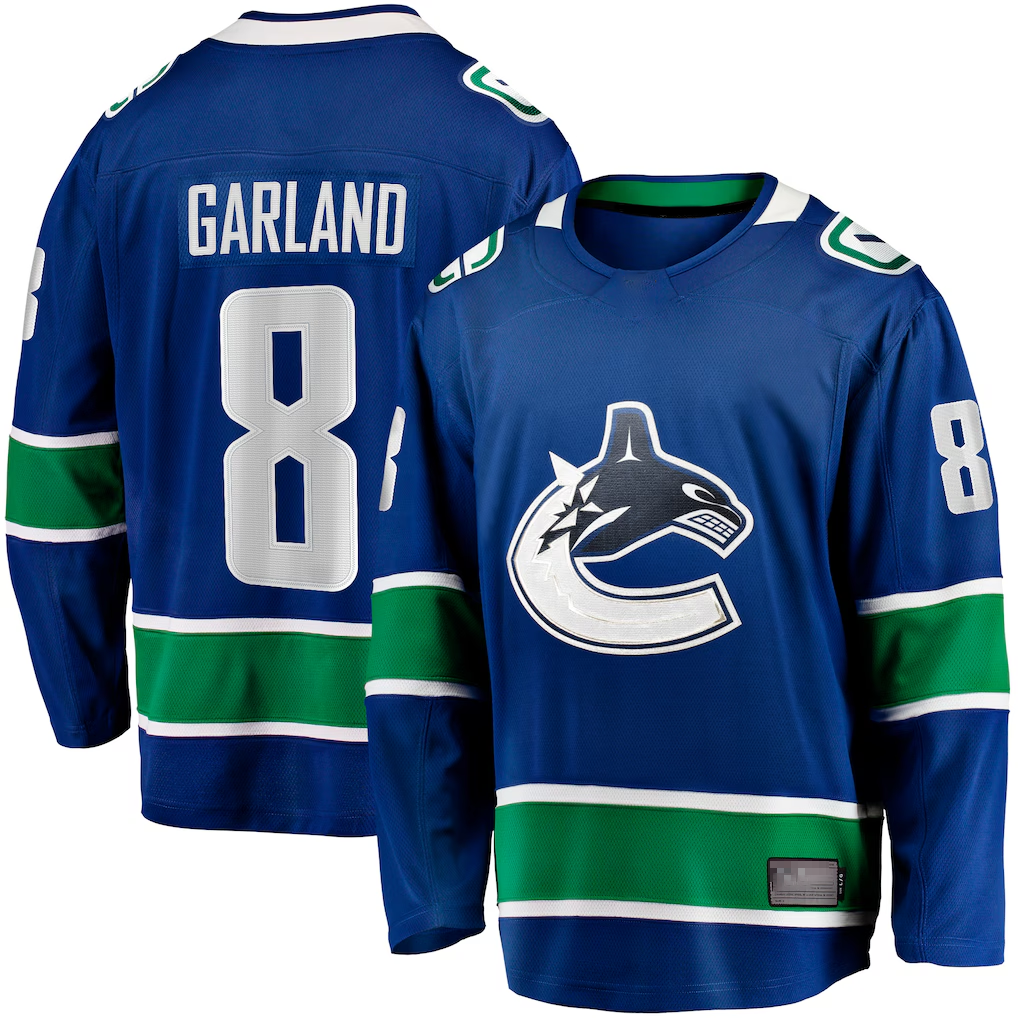 Jamed V.Canucks #8 Conor Garland Blue Home Breakaway Jerseys