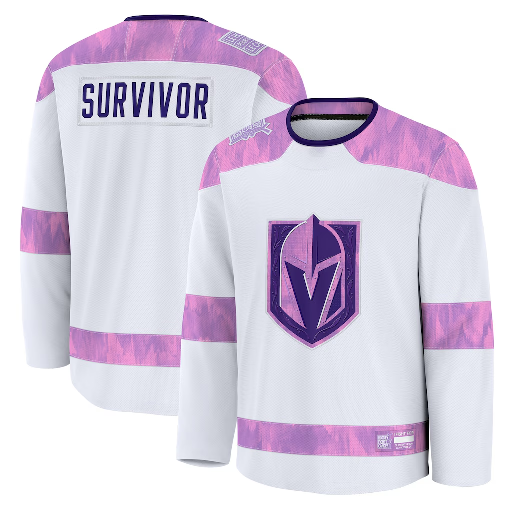Jamed V.Golden Knights White Hockey Fights Cancer Survivor Practice Jerseys