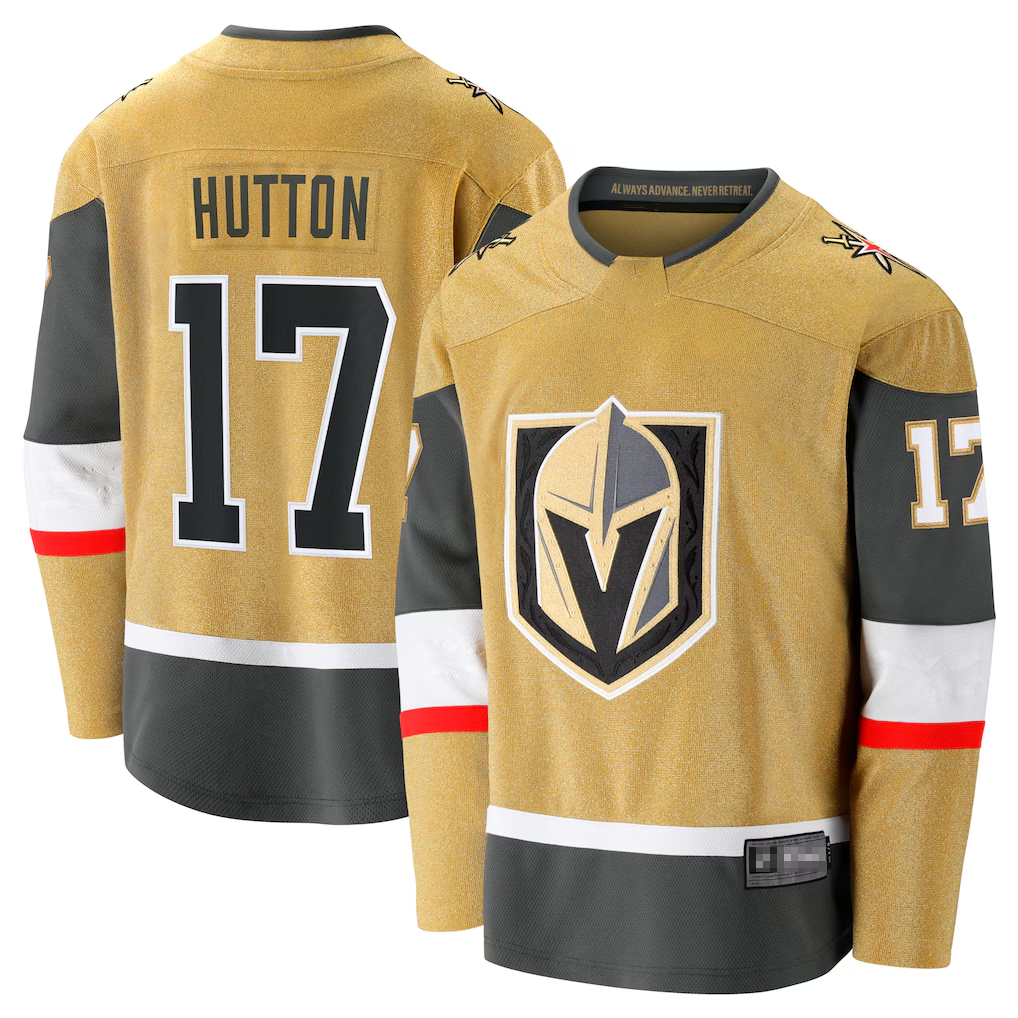 Jamed V.Golden Knights #17 Ben Hutton Gold Home Premier Breakaway Player Jerseys