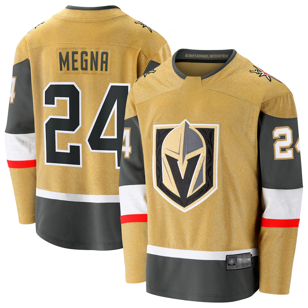 Jamed V.Golden Knights #24 Jaycob Megna Gold Home Breakaway Jerseys