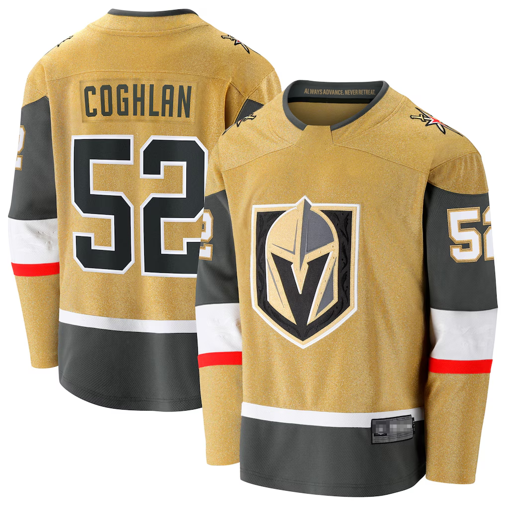 Jamed V.Golden Knights #52 Dylan Coghlan Gold Home Breakaway Jerseys