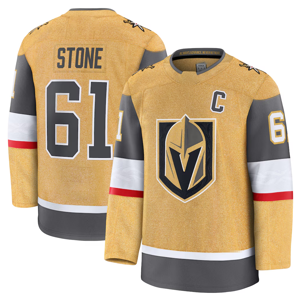 Jamed V.Golden Knights #61 Mark Stone Gold Home Premium Jerseys