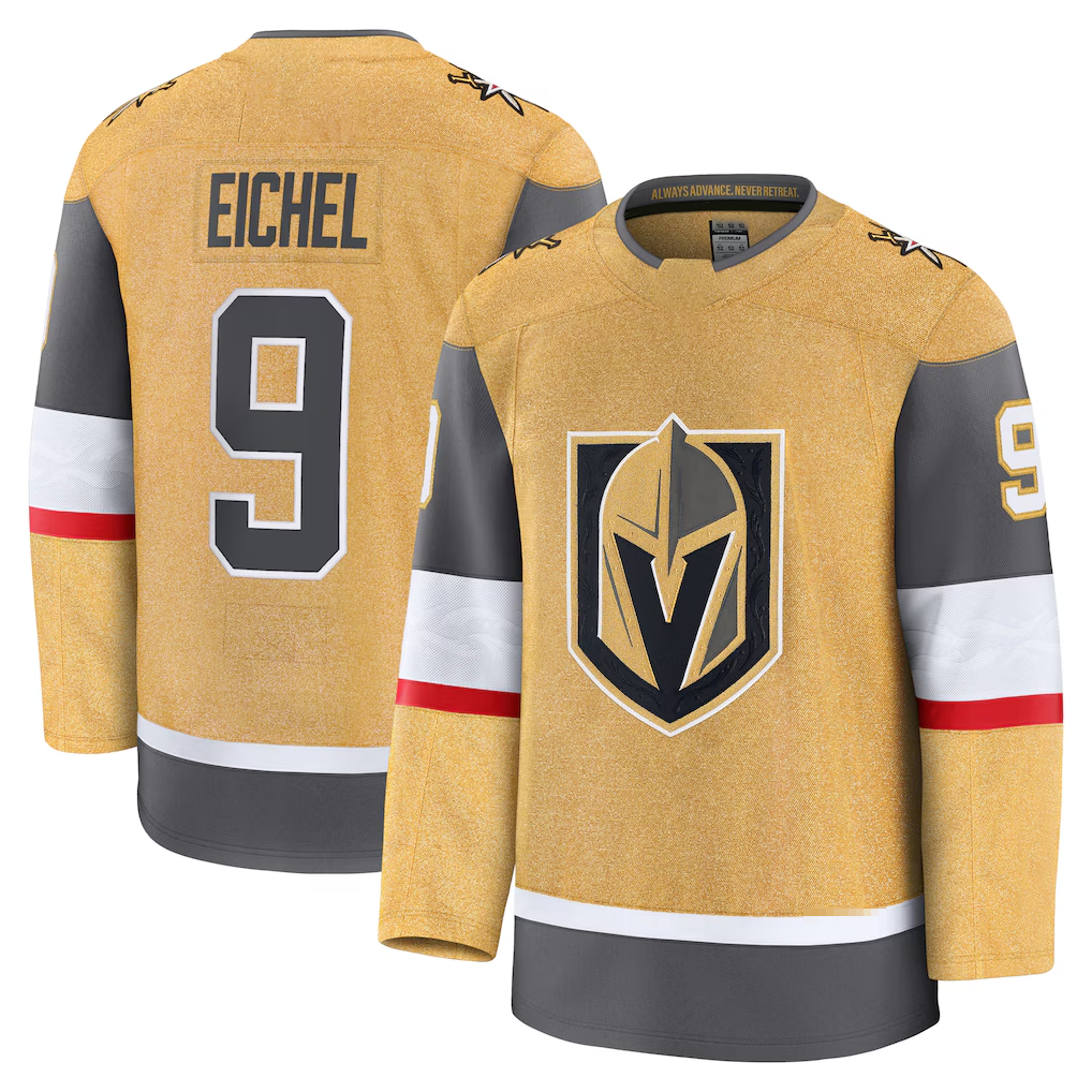 Jamed V.Golden Knights #9 Jack Eichel Gold Home Premium Jerseys