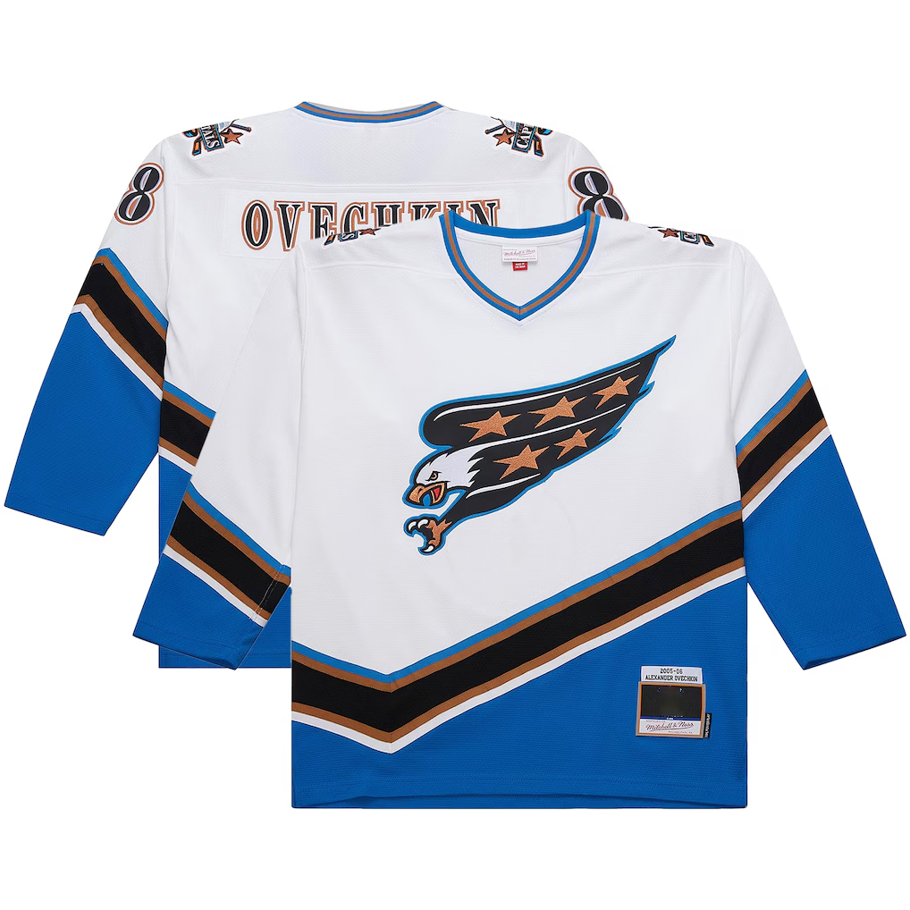 Jamed W.Capitals Alexander Ovechkin Mitchell & Ness White Big & Tall 2005-06 Power Play Jerseys