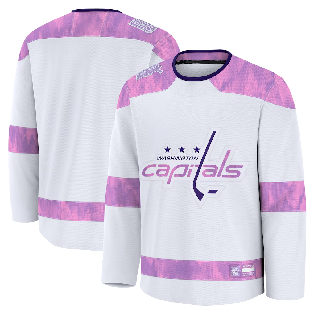 Jamed W.Capitals White 2024 Hockey Fights Cancer Practice Jerseys