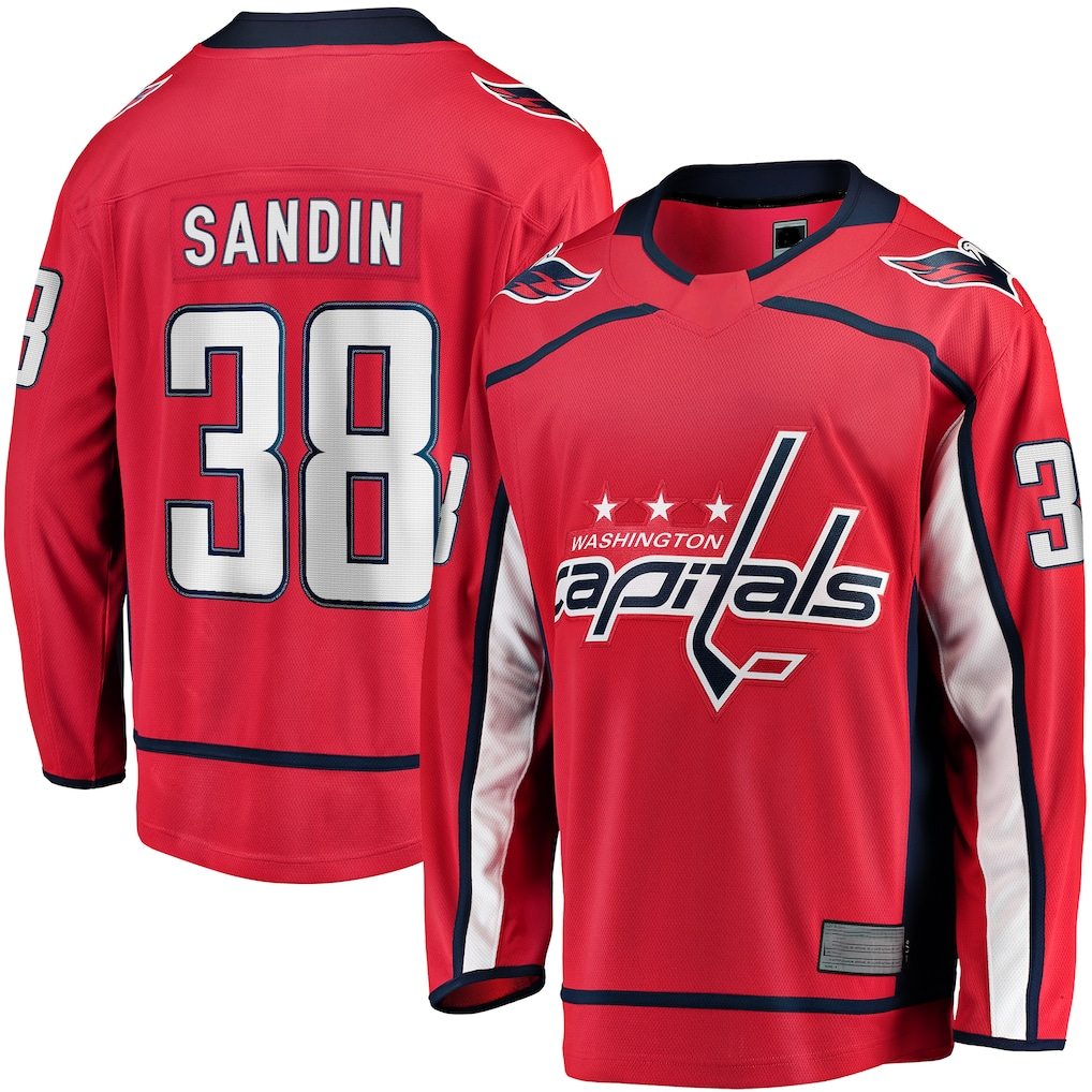 Jamed W.Capitals #38 Rasmus Sandin Red Home Breakaway Jerseys