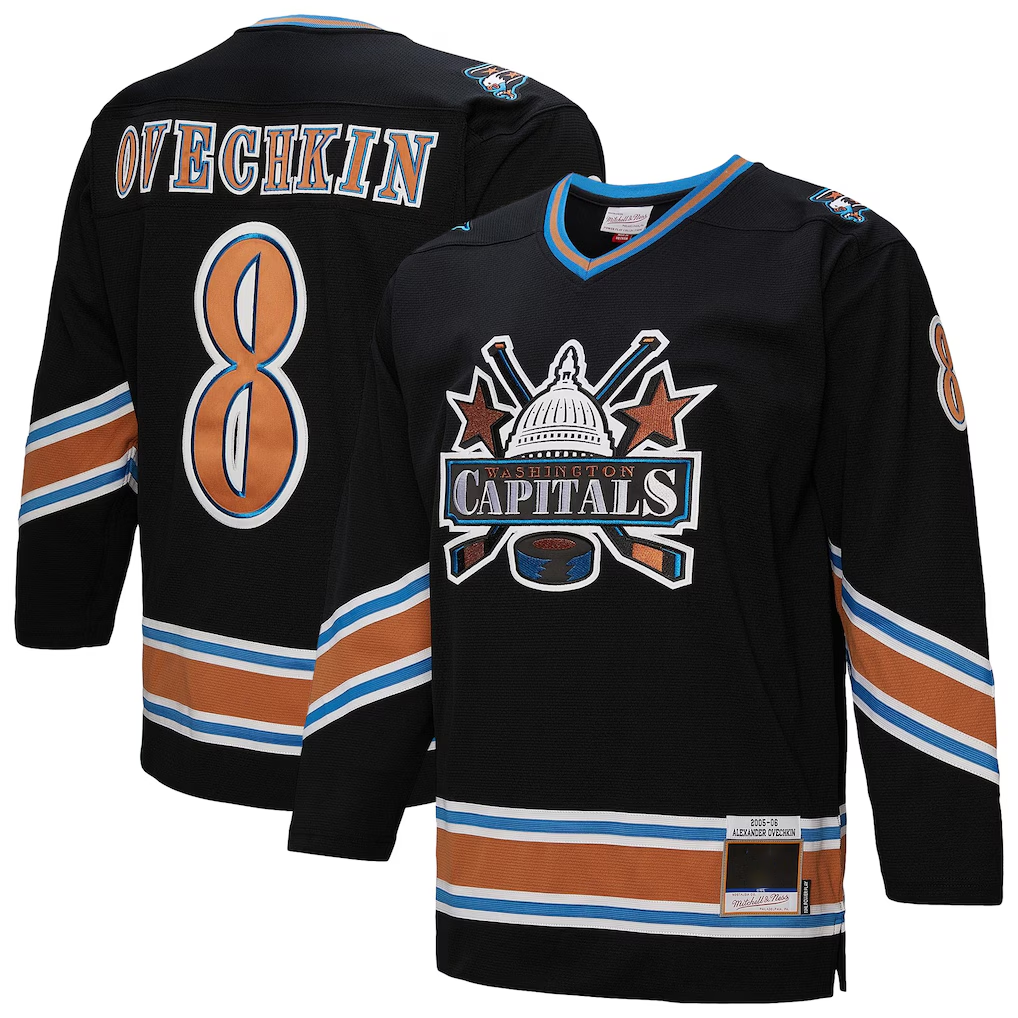 Jamed W.Capitals #8 Alexander Ovechkin Mitchell & Ness Black 2005-06 Power Play Jerseys