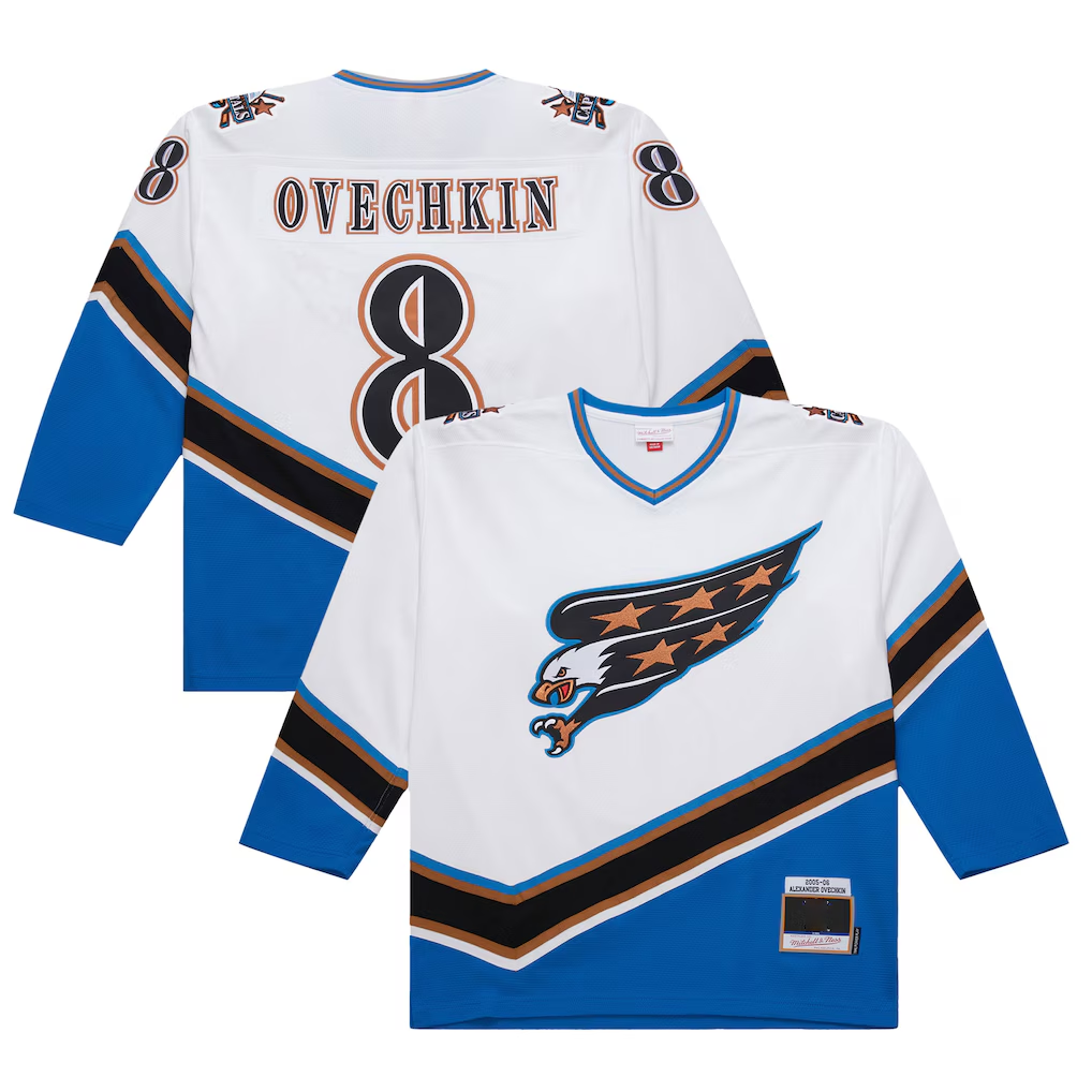 Jamed W.Capitals #8 Alexander Ovechkin Mitchell & Ness White 2005-06 Power Play Jerseys