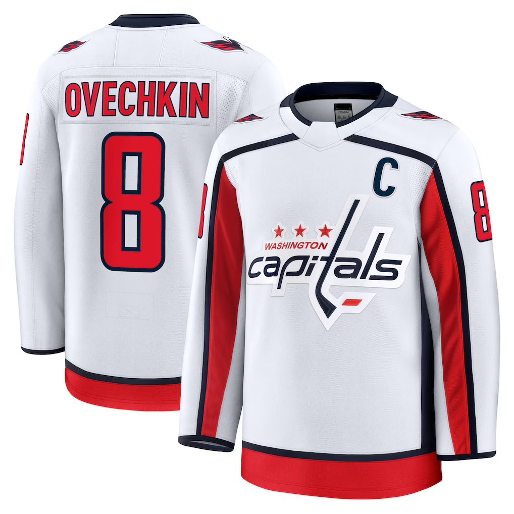 Jamed W.Capitals #8 Alexander Ovechkin White Away Premium Jerseys